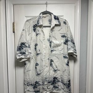 White and Black Tropical Print Men's Shirt